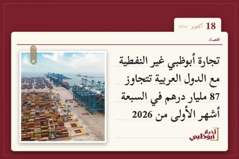 تجارة أبوظبي غير النفطية مع الدول العربية تتجاوز 87 مليار درهم في السبعة أشهر الأولى من 2026