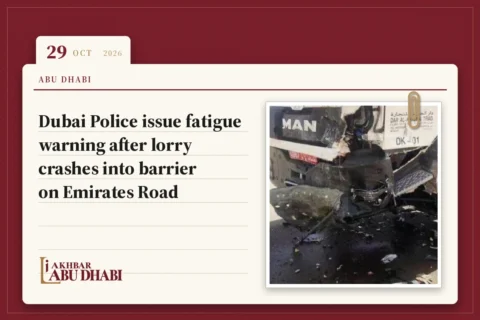 Dubai Police issue fatigue warning after lorry crashes into barrier on Emirates Road