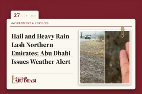 Hail and Heavy Rain Lash Northern Emirates; Abu Dhabi Issues Weather Alert