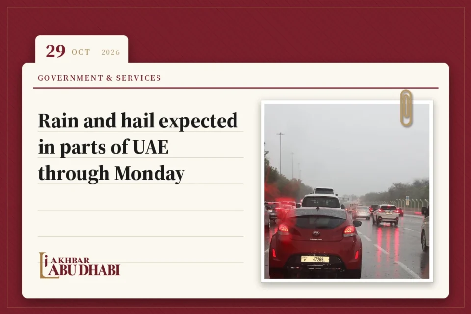 Rain and hail expected in parts of UAE through Monday